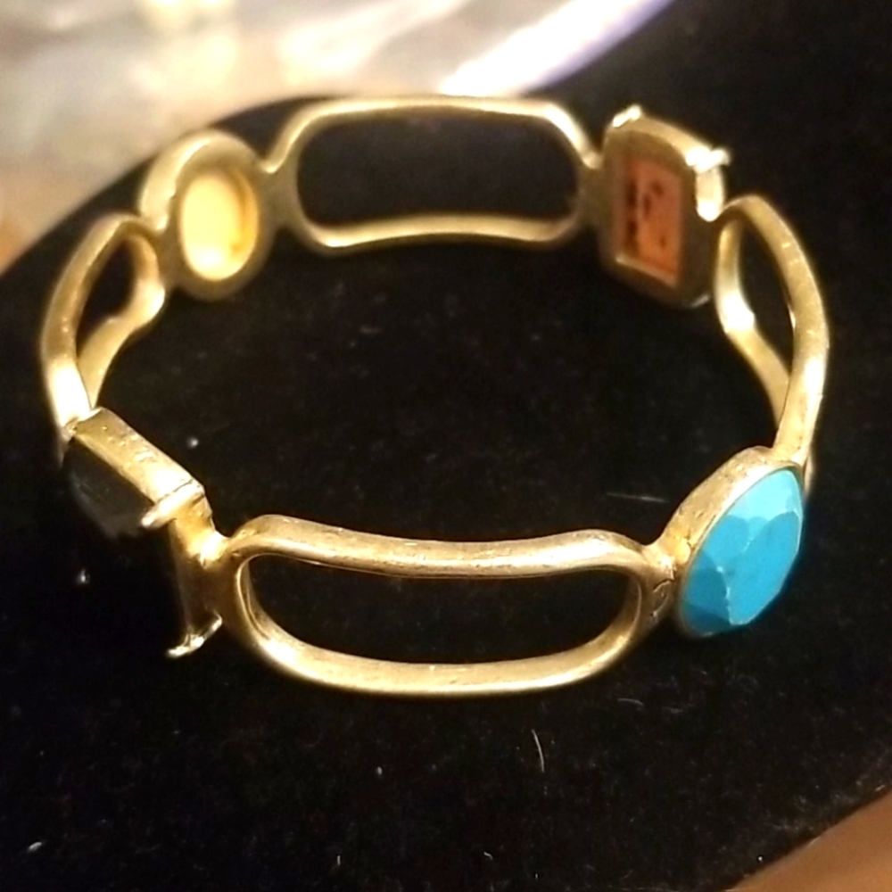 GOLD TONE Turquoise and Black Bangle Bracelet